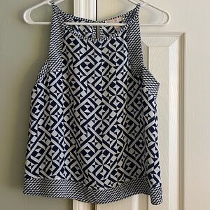 Skies Are Blue Navy and White Geometric Tank Top